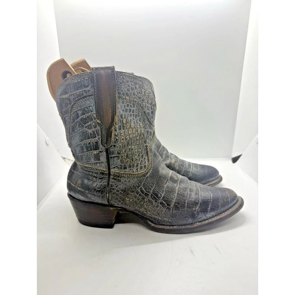 Freebird Zamora Bootie Crocodile Print Leather Western Pull On Women Size 7 Gray